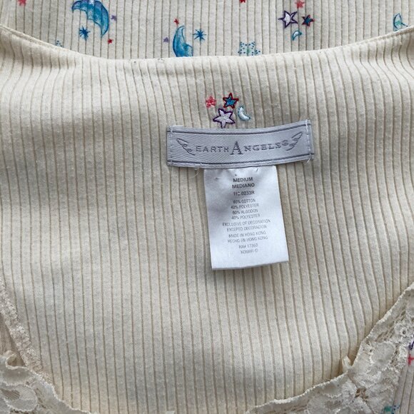 Earth Angels 80% Cotton Stars And Moons Ribbed Cream Nightgown Size medium - Picture 8 of 8